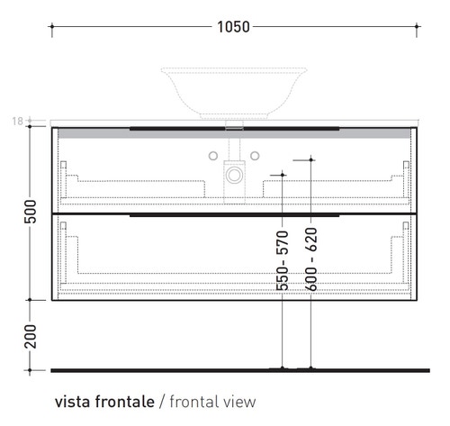 Immagine di Flaminia BOX base portalavabo sospesa, 2 cassetti, L.105 P.37 H.50 cm, con top e foro per lavabo da appoggio, finitura ok arly BX838+BXPR38ARL