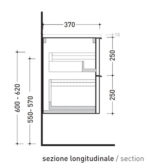 Immagine di Flaminia BOX base portalavabo sospesa, 2 cassetti, L.105 P.37 H.50 cm, con top e foro per lavabo da appoggio, finitura ok arly BX838+BXPR38ARL