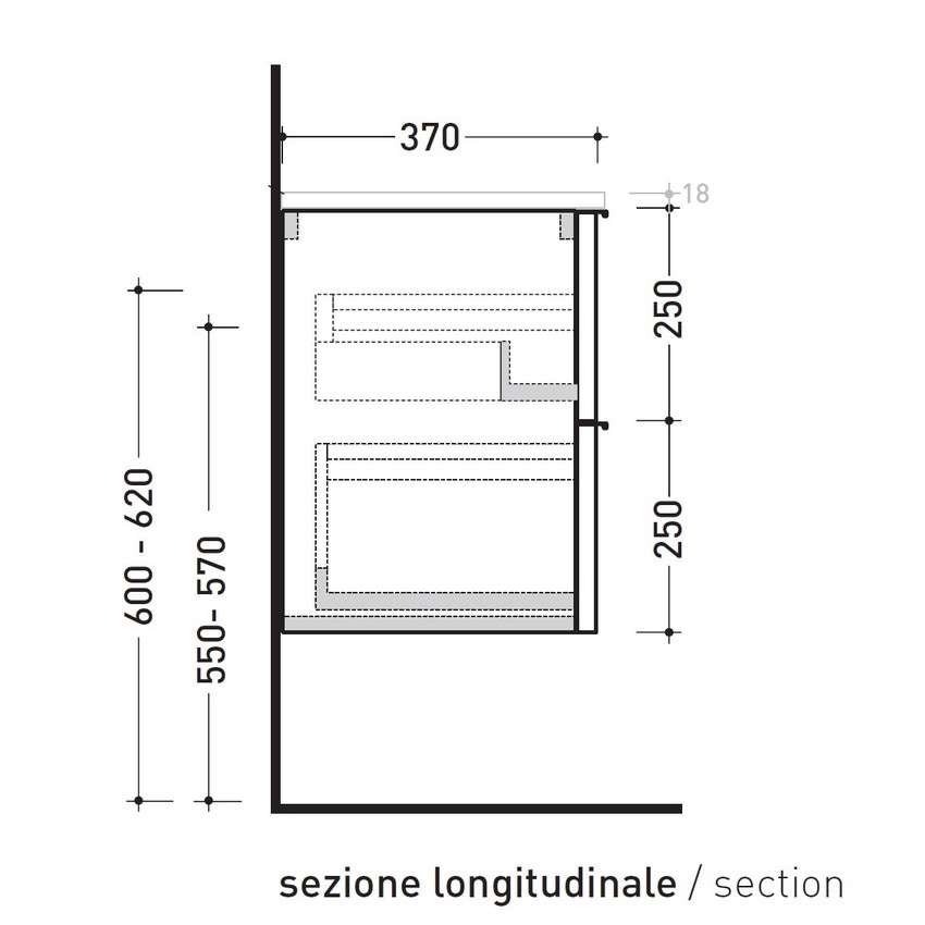 Immagine di Flaminia BOX base portalavabo sospesa, 2 cassetti, L.105 P.37 H.50 cm, con top e foro per lavabo da appoggio, finitura ok arly BX838+BXPR38ARL