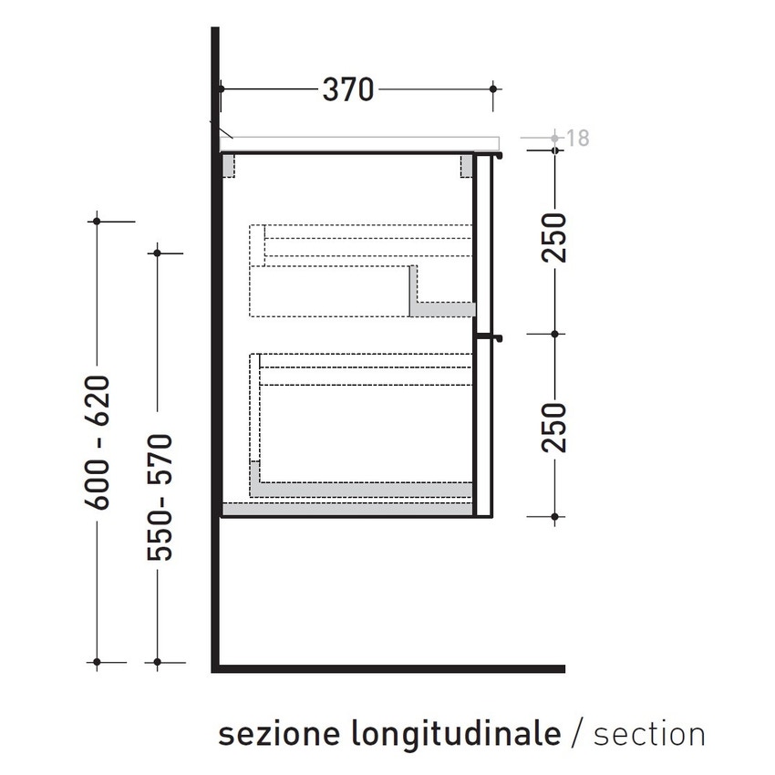 Immagine di Flaminia BOX base portalavabo sospesa, 2 cassetti, L.120 P.37 H.50 cm, con top e foro per lavabo da appoggio, finitura oj bianco BX948+BXPR38OJB