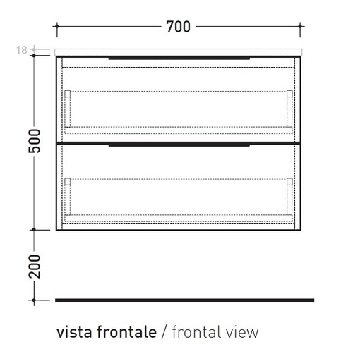 Immagine di Flaminia BOX base sospesa, 2 cassetti, L.70 P.37 H.50 cm, con top, finitura oj grigio BX424+BXPR38OJG