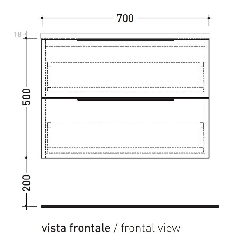 Immagine di Flaminia BOX base sospesa, 2 cassetti, L.70 P.37 H.50 cm, con top, finitura oj grigio BX424+BXPR38OJG
