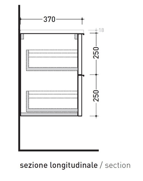 Immagine di Flaminia BOX base sospesa, 2 cassetti, L.70 P.37 H.50 cm, con top, finitura oj grigio BX424+BXPR38OJG