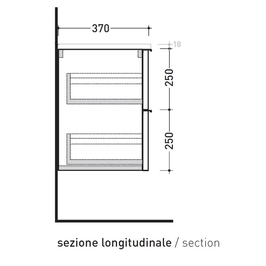 Immagine di Flaminia BOX base sospesa, 2 cassetti, L.70 P.37 H.50 cm, con top, finitura oj grigio BX424+BXPR38OJG