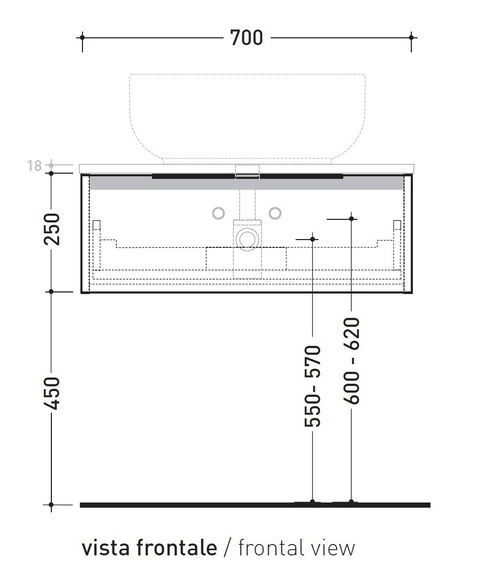 Immagine di Flaminia BOX base portalavabo sospesa, 1 cassetto, L.105 P.50 H.25 cm, con top e foro per lavabo da appoggio, finitura oj canapa BX969+BXPR51OJC