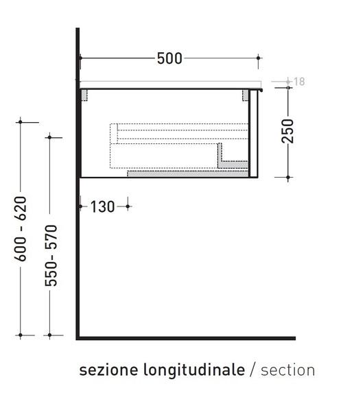 Immagine di Flaminia BOX base portalavabo sospesa, 1 cassetto, L.105 P.50 H.25 cm, con top e foro per lavabo da appoggio, finitura oj canapa BX969+BXPR51OJC