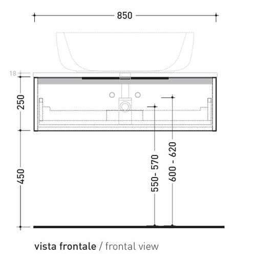 Immagine di Flaminia BOX base portalavabo sospesa, 1 cassetto, L.85 P.50 H.25 cm, con top e foro per lavabo da appoggio, finitura oj bianco BX993+BXPR51OJB