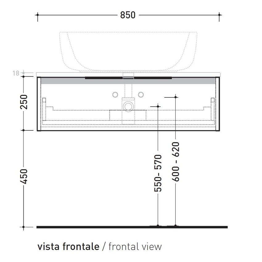 Immagine di Flaminia BOX base portalavabo sospesa, 1 cassetto, L.85 P.50 H.25 cm, con top e foro per lavabo da appoggio, finitura oj bianco BX993+BXPR51OJB