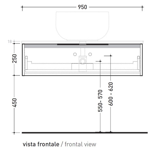Immagine di Flaminia BOX base portalavabo sospesa, 1 cassetto, L.95 P.50 H.25 cm, con top e foro per lavabo da appoggio, finitura ok arly BX995+BXPR51ARL