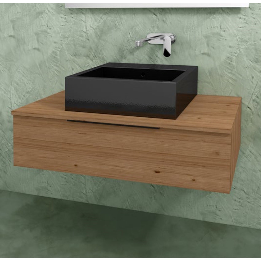 Immagine di Flaminia BOX base portalavabo sospesa, 1 cassetto, L.95 P.50 H.25 cm, con top e foro per lavabo da appoggio, finitura ok arly BX995+BXPR51ARL