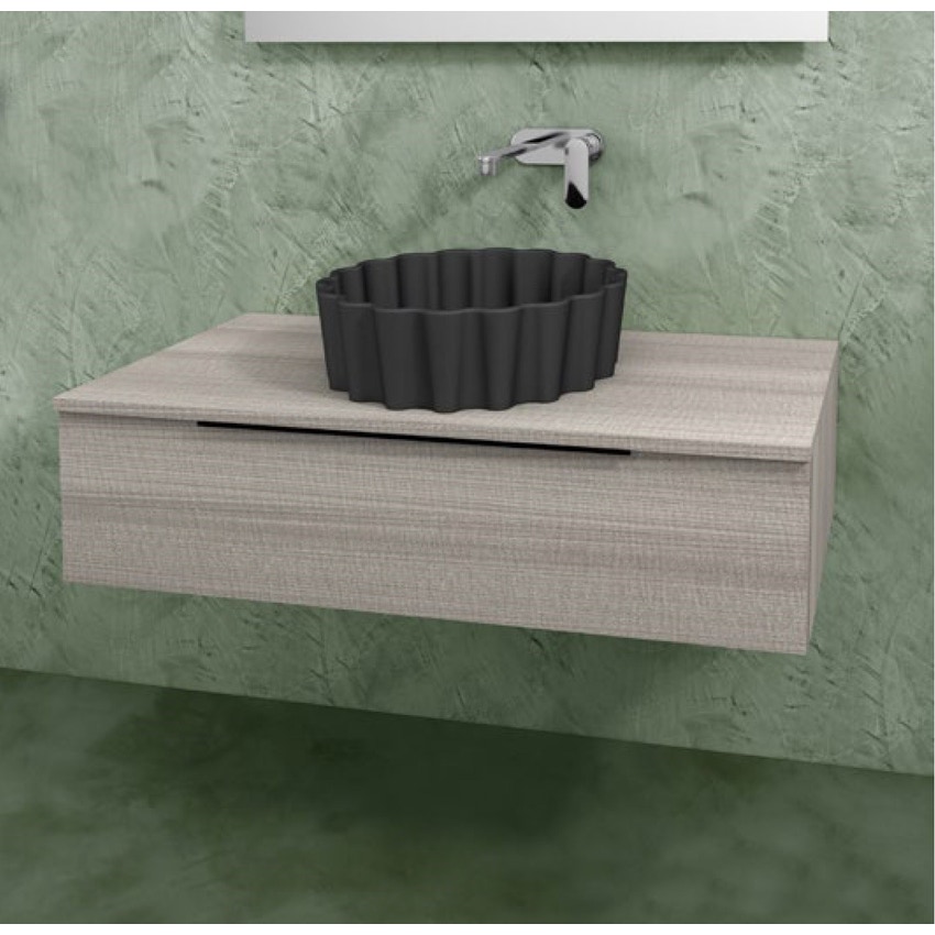 Immagine di Flaminia BOX base portalavabo sospesa, 1 cassetto, L.105 P.50 H.25 cm, con top e foro per lavabo da appoggio, finitura oj grigio BX969+BXPR51OJG