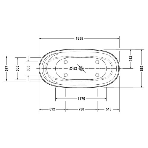 Immagine di Duravit CAPE COD vasca idromassaggio freestanding ovale autoportante con carenatura ad aria, colore bianco finitura opaco 760330000AS0000
