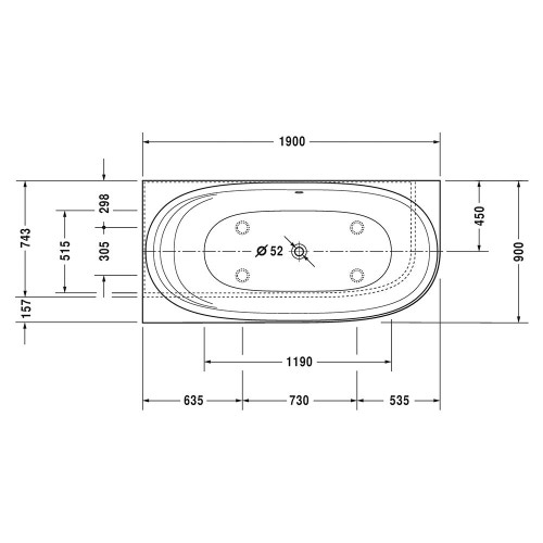 Immagine di Duravit CAPE COD vasca idromassaggio a incasso angolare a sinistra, con rivestimento con sistema d'aria, colore bianco finitura opaco 760362000AS0000