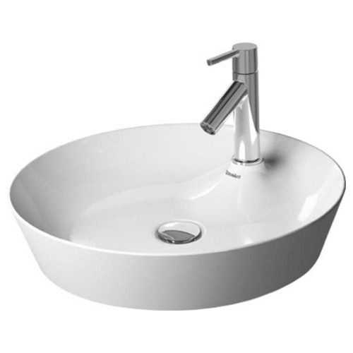 Immagine di Duravit CAPE COD bacinella da appoggio soprapiano Ø 48 cm monoforo, con bordo per rubinetteria, senza troppopieno, WonderGliss, colore bianco finitura lucido 23284800001