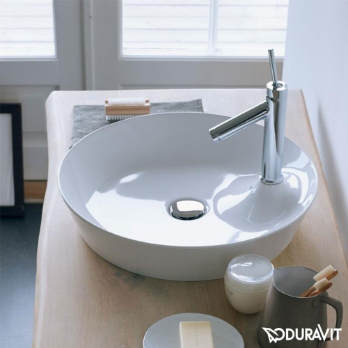 Immagine di Duravit CAPE COD bacinella da appoggio soprapiano Ø 48 cm monoforo, con bordo per rubinetteria, senza troppopieno, colore bianco finitura lucido 2328480000