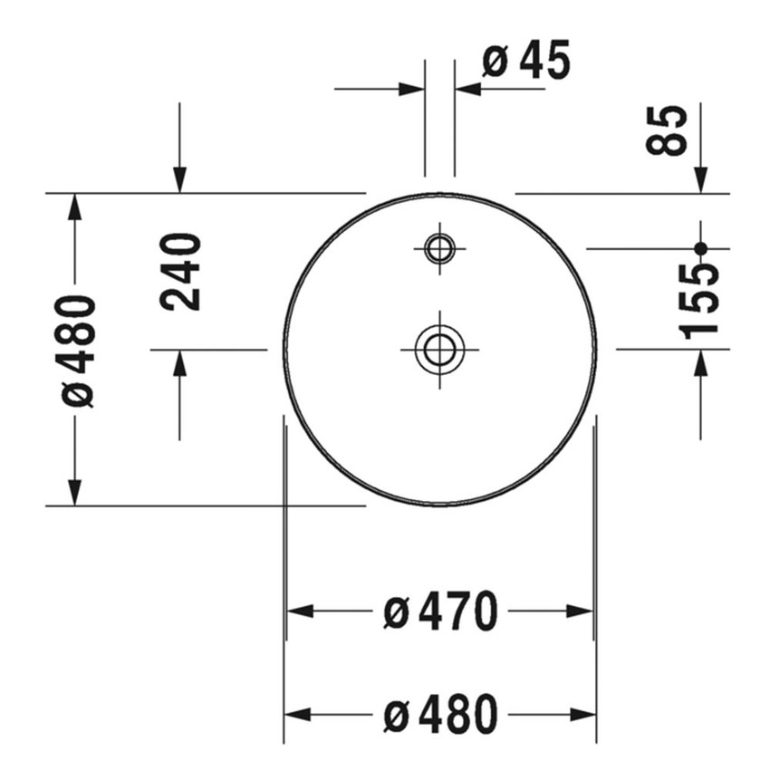 Immagine di Duravit 	CAPE COD bacinella da appoggio soprapiano Ø 48 cm monoforo, con bordo per rubinetteria, senza troppopieno, WonderGliss, interno colore banco finitura lucido, esterno colore bianco finitura opaco 23284826001
