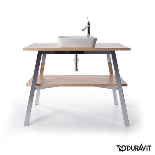Immagine di Duravit CAPE COD base sottolavabo a pavimento 112 cm, struttura in acciaio finitura opaco, top finitura rovere carpino bianco massello CC953208181