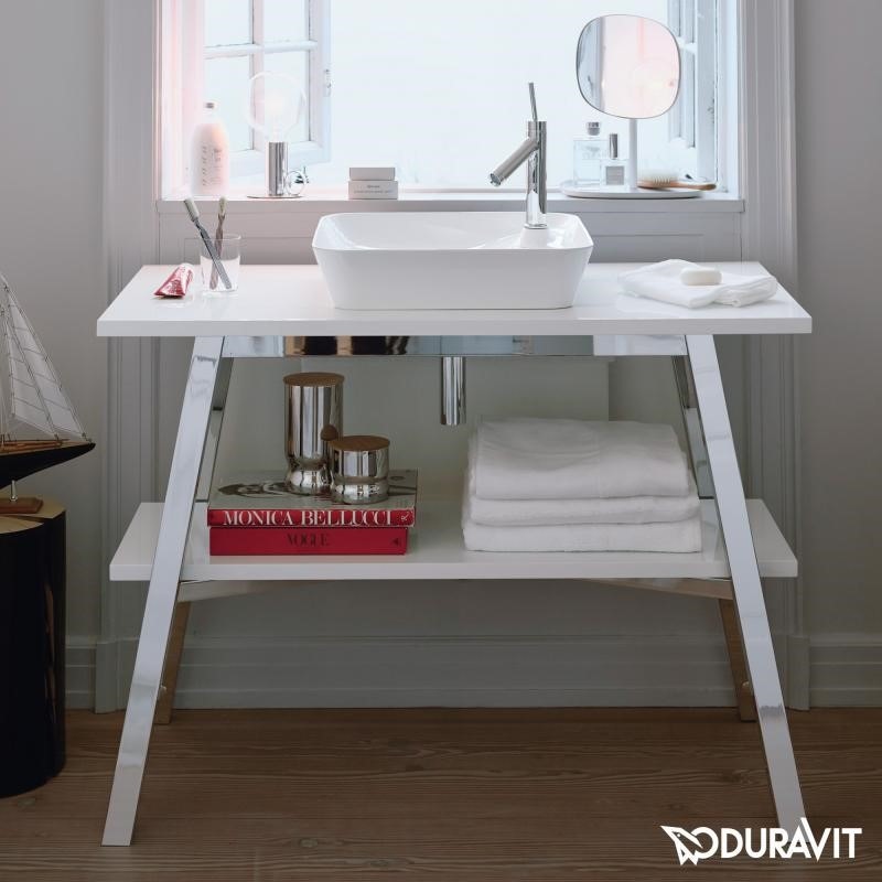 Immagine di Duravit CAPE COD base sottolavabo a pavimento 112 cm, struttura in acciaio finitura opaco, top finitura bianco lucido CC953208585
