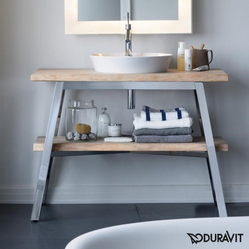 Immagine di Duravit CAPE COD base sottolavabo a pavimento 112 cm, struttura in acciaio finitura opaco, top finitura rovere vintage massello CC953209595