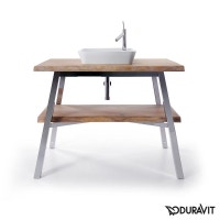 Immagine di Duravit CAPE COD base sottolavabo a pavimento 112 cm, struttura in acciaio finitura opaco, top finitura rovere vintage massello CC953209595