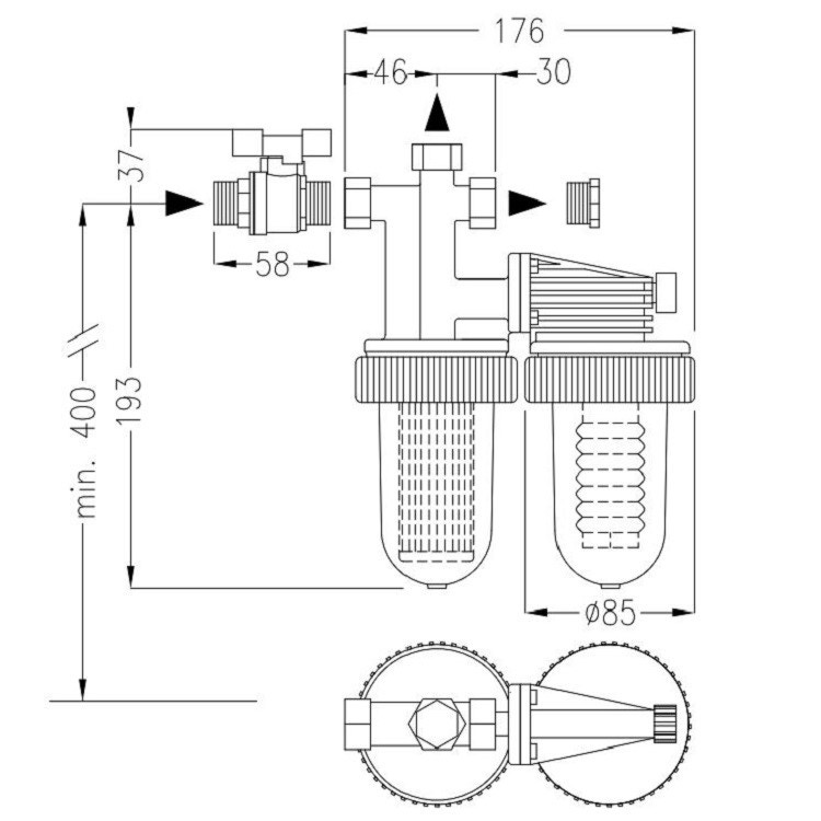 Immagine di BWT Cillit Immuno + F Compact, dosatore idrodinamico proporzionale di Cillit Immuno 152 FG e filtro Cillit Eurofiltro, compreso n. 2 bustine Cillit 55 da 820 gr., n. 2 calze filtranti e n. 1 valvola di intercettazione 12026AA