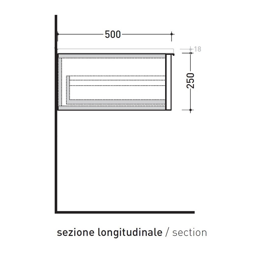 Flaminia BX297+BXPR51ARL BOX base sospesa, 1 cassetto, L.70 P.50 H.25 cm,  con top, finitura ok arly