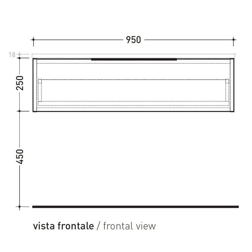 Immagine di Flaminia BOX base sospesa, 1 cassetto, L.95 P.50 H.25 cm, con top, finitura oj grigio BX299+BXPR51OJG