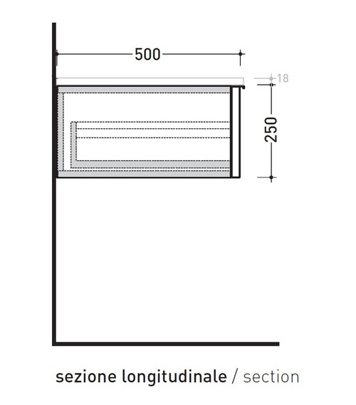 Immagine di Flaminia BOX base sospesa, 1 cassetto, L.95 P.50 H.25 cm, con top, finitura oj grigio BX299+BXPR51OJG