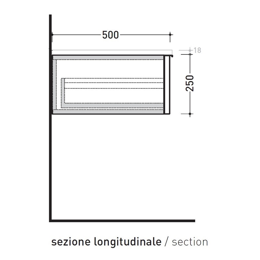 Immagine di Flaminia BOX base sospesa, 1 cassetto, L.95 P.50 H.25 cm, con top, finitura oj grigio BX299+BXPR51OJG