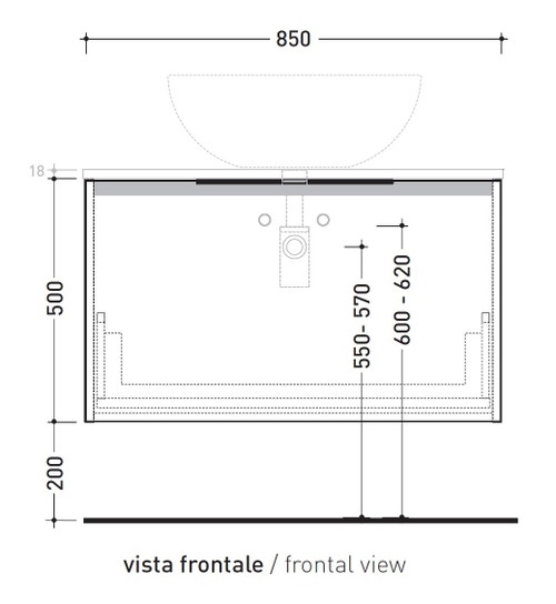 Immagine di Flaminia BOX base portalavabo sospesa, 1 cassetto, L.85 P.50 H.50 cm, con top e foro per lavabo da appoggio, finitura oj canapa BX811+BXPR51OJC