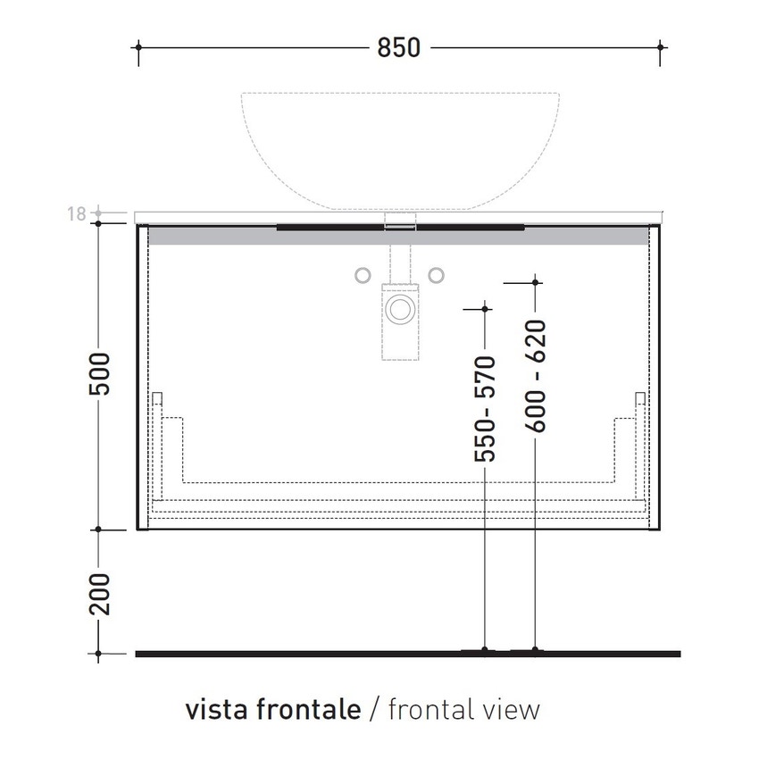 Immagine di Flaminia BOX base portalavabo sospesa, 1 cassetto, L.85 P.50 H.50 cm, con top e foro per lavabo da appoggio, finitura oj canapa BX811+BXPR51OJC
