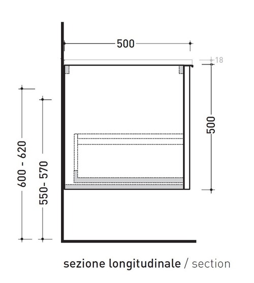Immagine di Flaminia BOX base portalavabo sospesa, 1 cassetto, L.85 P.50 H.50 cm, con top e foro per lavabo da appoggio, finitura oj canapa BX811+BXPR51OJC