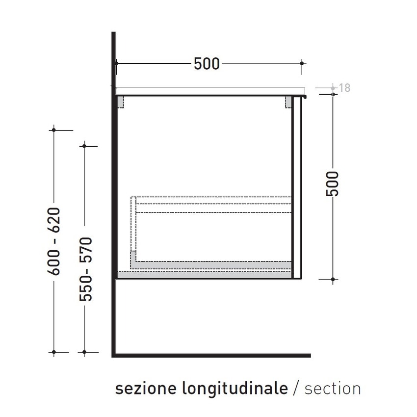 Immagine di Flaminia BOX base portalavabo sospesa, 1 cassetto, L.85 P.50 H.50 cm, con top e foro per lavabo da appoggio, finitura oj canapa BX811+BXPR51OJC
