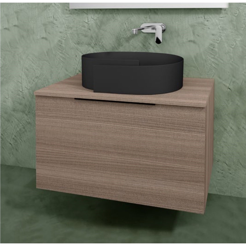 Immagine di Flaminia BOX base portalavabo sospesa, 1 cassetto, L.85 P.50 H.50 cm, con top e foro per lavabo da appoggio, finitura oj canapa BX811+BXPR51OJC