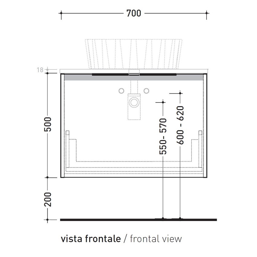 Immagine di Flaminia BOX base portalavabo sospesa, 1 cassetto, L.70 P.50 H.50 cm, con top e foro per lavabo da appoggio, finitura oj bianco BX805+BXPR51OJB