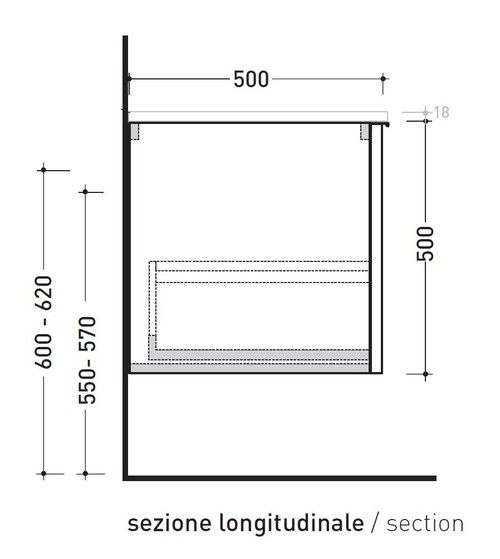 Immagine di Flaminia BOX base portalavabo sospesa, 1 cassetto, L.70 P.50 H.50 cm, con top e foro per lavabo da appoggio, finitura oj bianco BX805+BXPR51OJB