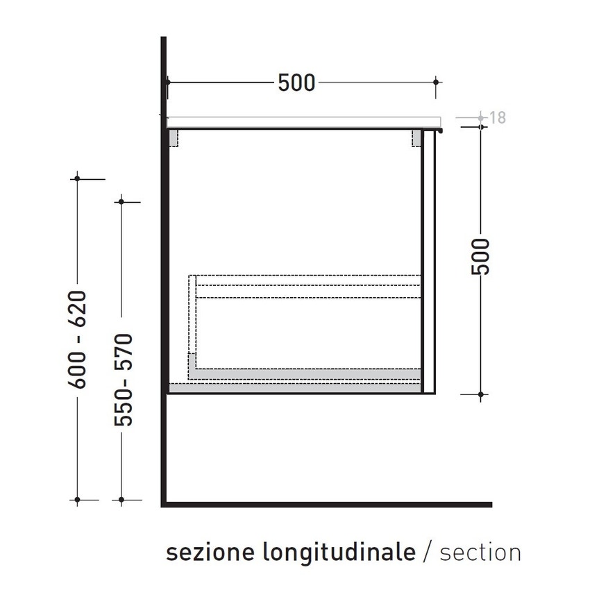 Immagine di Flaminia BOX base portalavabo sospesa, 1 cassetto, L.70 P.50 H.50 cm, con top e foro per lavabo da appoggio, finitura oj bianco BX805+BXPR51OJB