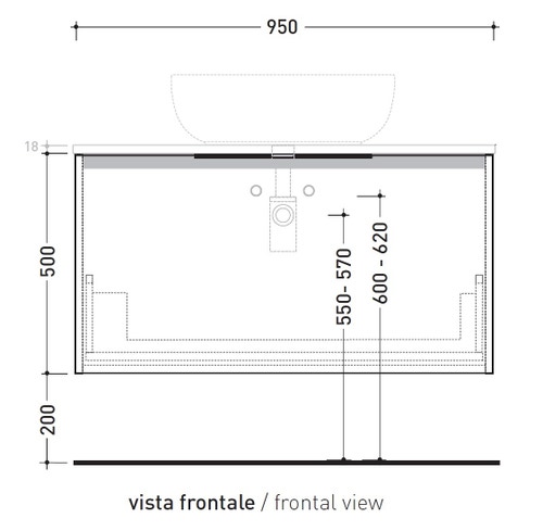 Immagine di Flaminia BOX base portalavabo sospesa, 1 cassetto, L.95 P.50 H.50 cm, con top e foro per lavabo da appoggio, finitura ok arly BX823+BXPR51ARL