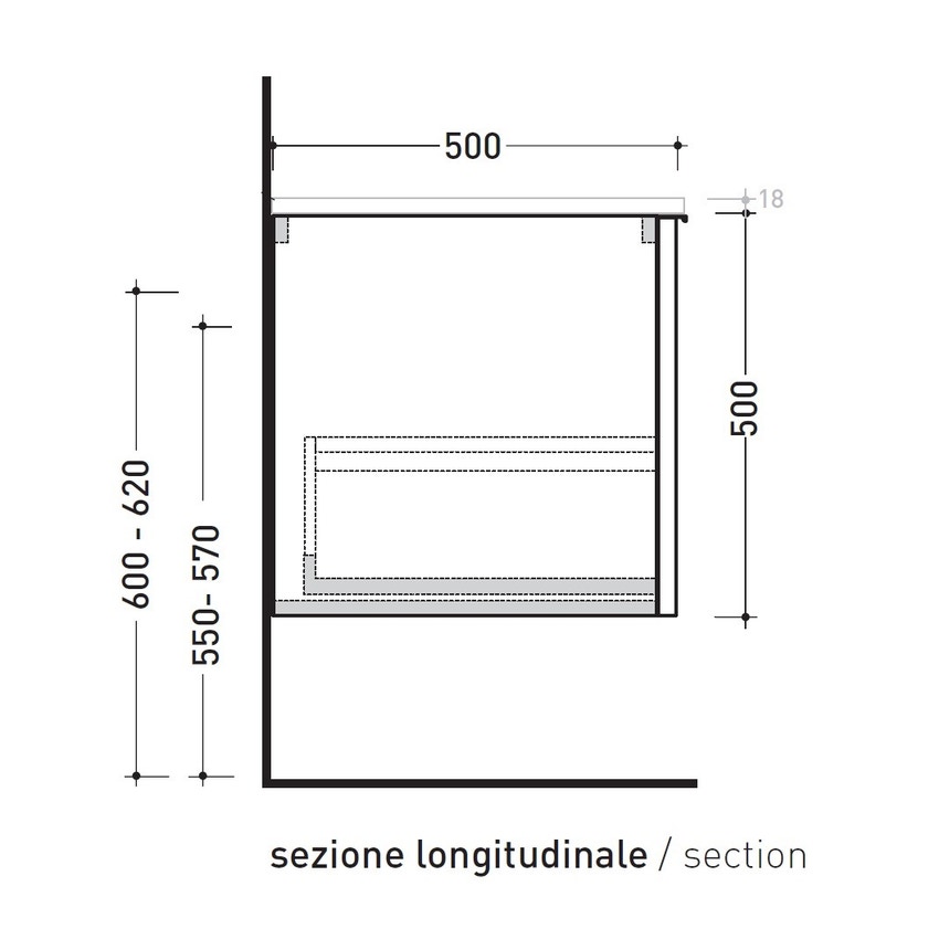 Immagine di Flaminia BOX base portalavabo sospesa, 1 cassetto, L.95 P.50 H.50 cm, con top e foro per lavabo da appoggio, finitura ok arly BX823+BXPR51ARL