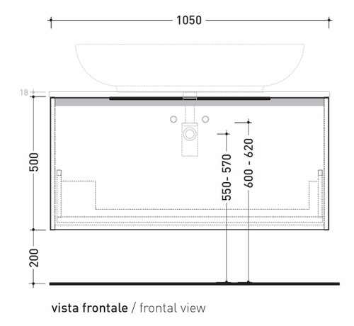 Immagine di Flaminia BOX base portalavabo sospesa, 1 cassetto, L.105 P.50 H.50 cm, con top e foro per lavabo da appoggio, finitura oj grigio BX835+BXPR51OJG