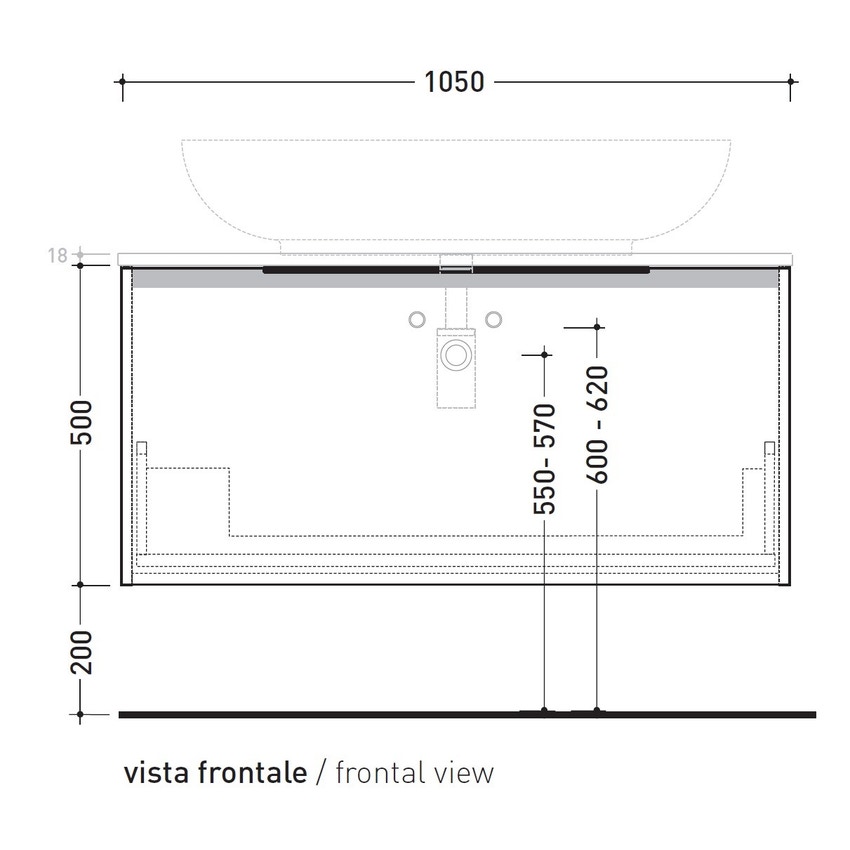 Immagine di Flaminia BOX base portalavabo sospesa, 1 cassetto, L.105 P.50 H.50 cm, con top e foro per lavabo da appoggio, finitura oj grigio BX835+BXPR51OJG