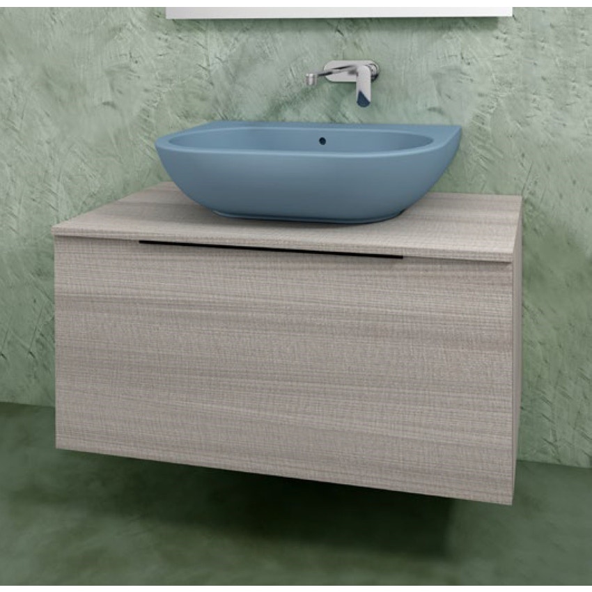 Immagine di Flaminia BOX base portalavabo sospesa, 1 cassetto, L.105 P.50 H.50 cm, con top e foro per lavabo da appoggio, finitura oj grigio BX835+BXPR51OJG