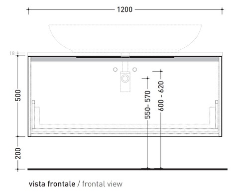 Immagine di Flaminia BOX base portalavabo sospesa, 1 cassetto, L.120 P.50 H.50 cm, con top e foro per lavabo da appoggio, finitura oj canapa BX945+BXPR51OJC