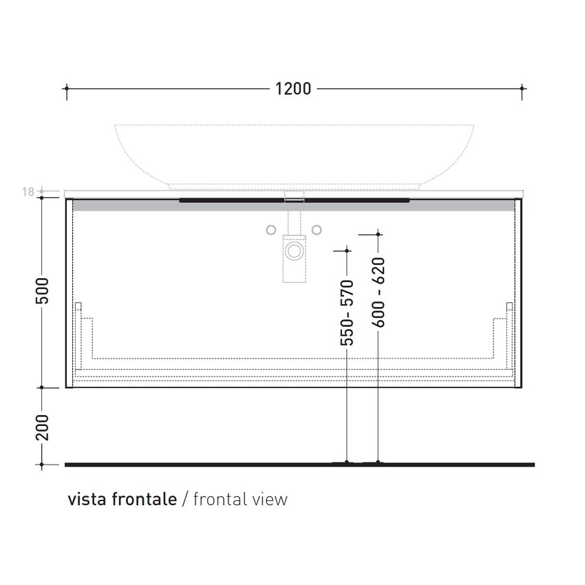 Immagine di Flaminia BOX base portalavabo sospesa, 1 cassetto, L.120 P.50 H.50 cm, con top e foro per lavabo da appoggio, finitura oj canapa BX945+BXPR51OJC
