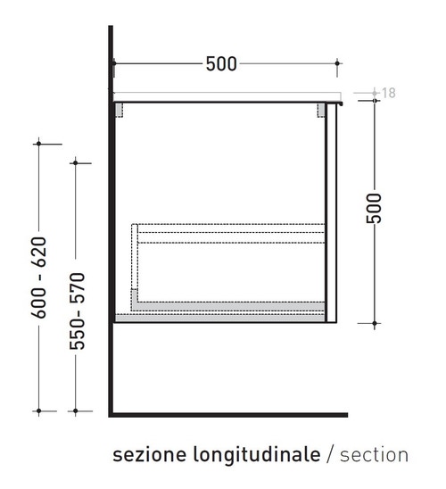 Immagine di Flaminia BOX base portalavabo sospesa, 1 cassetto, L.120 P.50 H.50 cm, con top e foro per lavabo da appoggio, finitura oj canapa BX945+BXPR51OJC