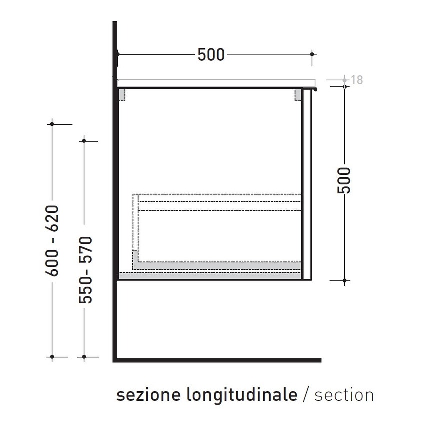 Immagine di Flaminia BOX base portalavabo sospesa, 1 cassetto, L.120 P.50 H.50 cm, con top e foro per lavabo da appoggio, finitura oj canapa BX945+BXPR51OJC