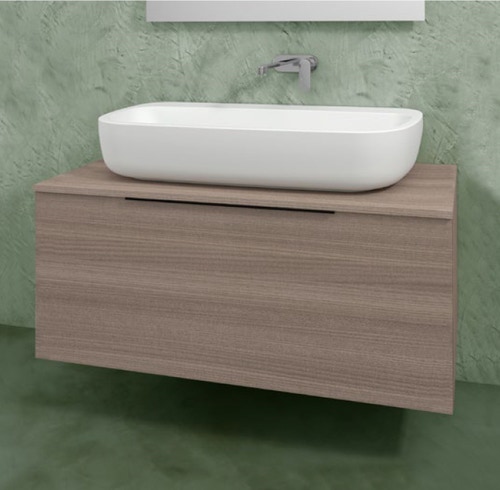 Immagine di Flaminia BOX base portalavabo sospesa, 1 cassetto, L.120 P.50 H.50 cm, con top e foro per lavabo da appoggio, finitura oj canapa BX945+BXPR51OJC