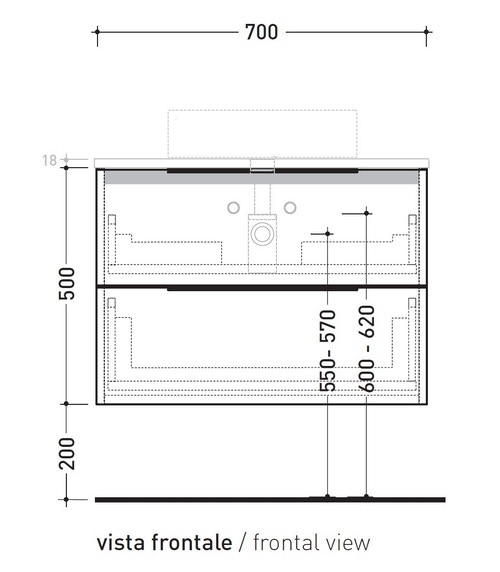 Immagine di Flaminia BOX base portalavabo sospesa, 2 cassetti, L.70 P.50 H.50 cm, con top e foro per lavabo da appoggio, finitura ok arly BX809+BXPR51ARL