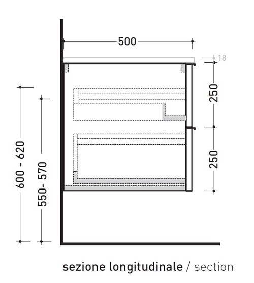Immagine di Flaminia BOX base portalavabo sospesa, 2 cassetti, L.70 P.50 H.50 cm, con top e foro per lavabo da appoggio, finitura ok arly BX809+BXPR51ARL