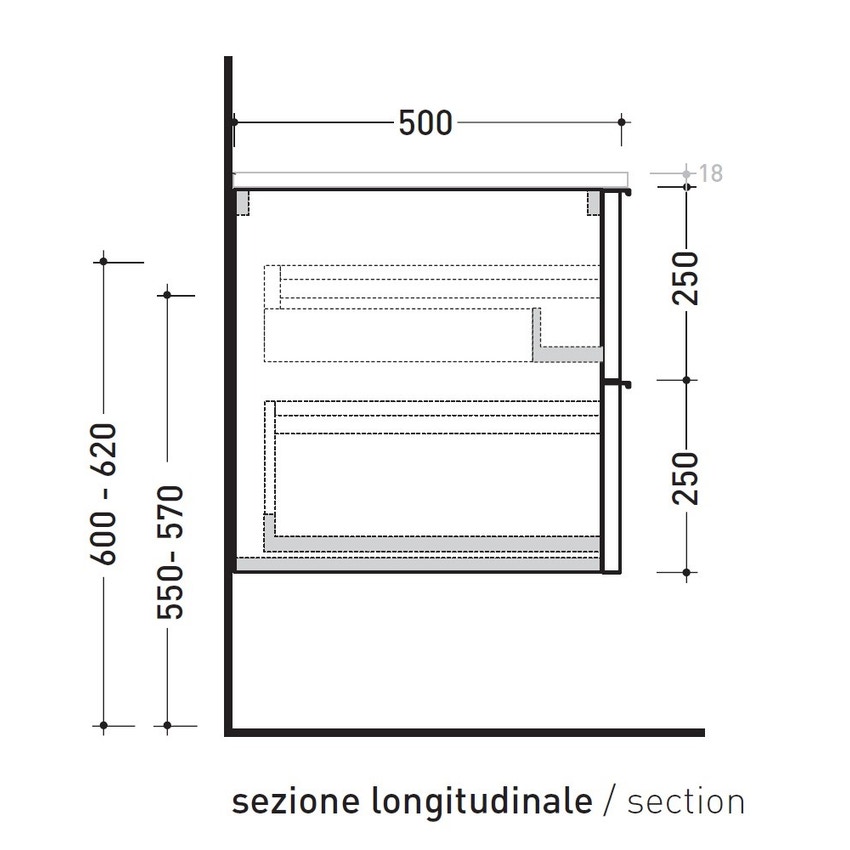 Immagine di Flaminia BOX base portalavabo sospesa, 2 cassetti, L.70 P.50 H.50 cm, con top e foro per lavabo da appoggio, finitura ok arly BX809+BXPR51ARL